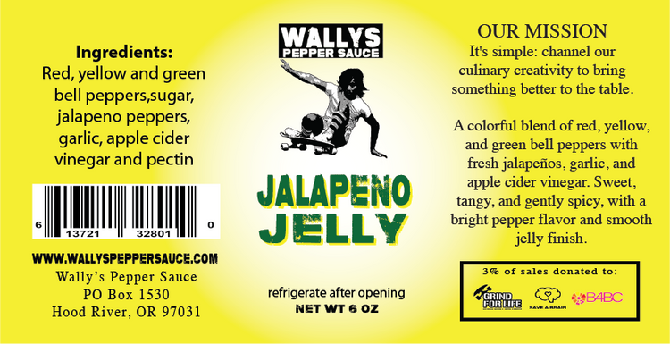 Wallys Pepper Sauce Jalapeño Jelly 6 oz jar label