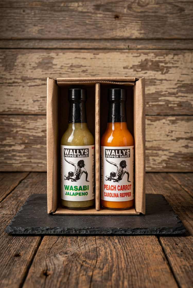 Wallys 2-pack gift box on black slate on a wood table