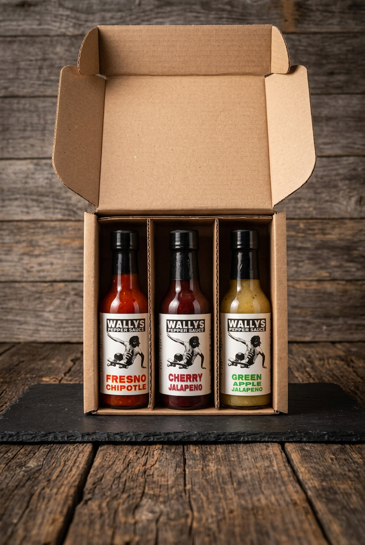 Wallys 3-pack gift box with three pepper sauces