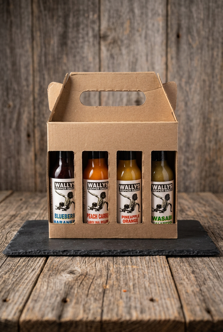 Wallys 4-pack gable gift box on black slate on a wood table