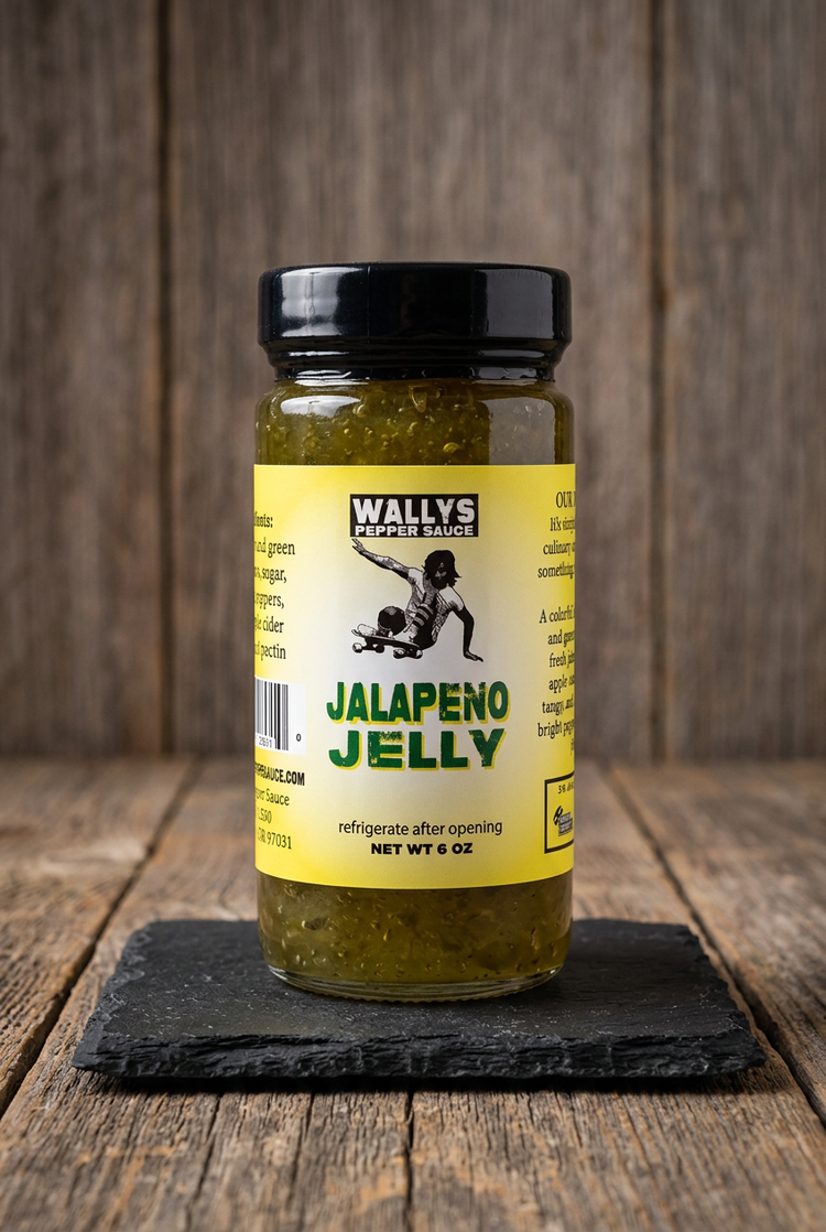 Jalapeño Jelly on black slate on a wood table