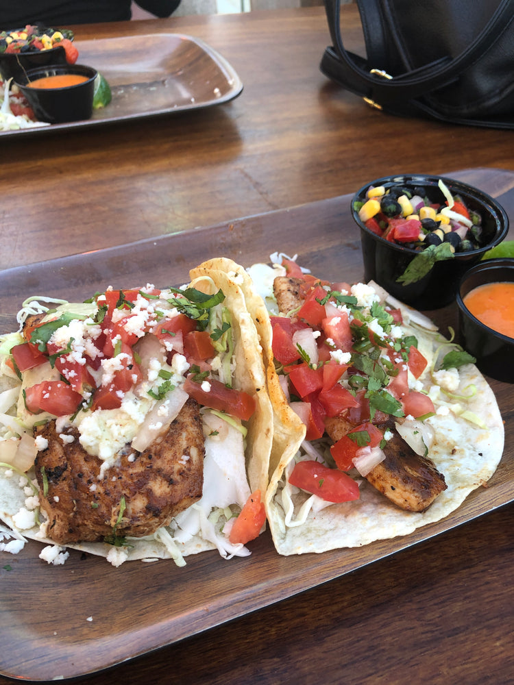 Fish tacos with Wallys Pepper Sauce on the side